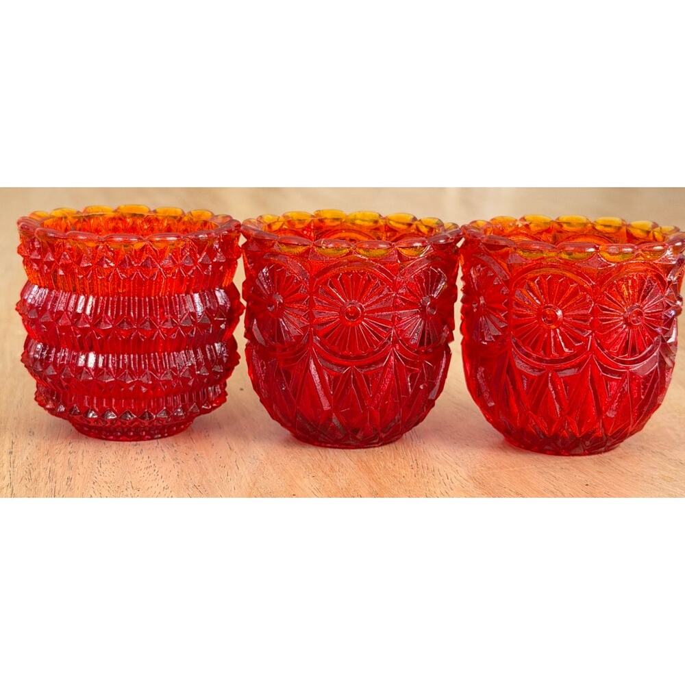 Vintage Faroy Ruby Red Amberina Votive Candle/Toothpick Holders 2.5"